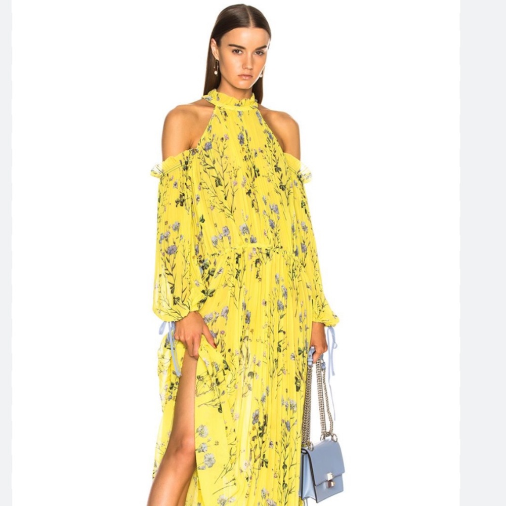 Self-Portrait Yellow Floral Cold-Shoulder Maxi Dress